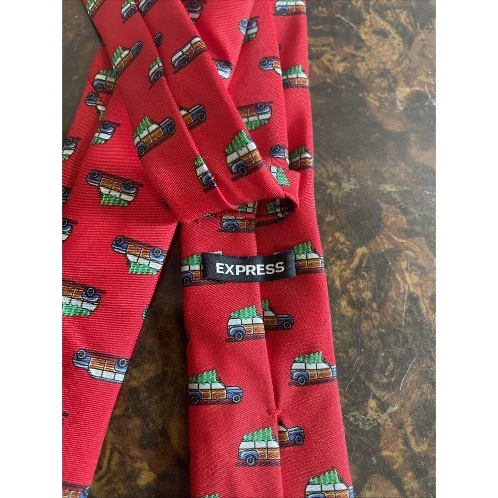 Express Men`s Red Holiday Christmas Tie Christmas Tree